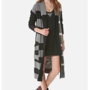 Free People Black and Gray Striped Cardigan